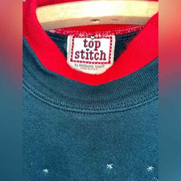 VTG 90s Sweatshirt Top Stitch XL Grandma Christmas Hunter Green cat bunny bear - Picture 3 of 5